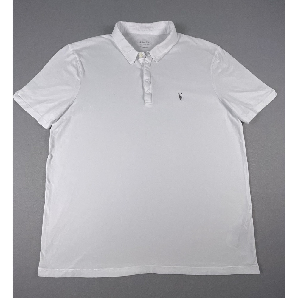 AllSaints Polo Men XXL White Brace SS Polo Regular Fit Organic Cotton Ramskull
